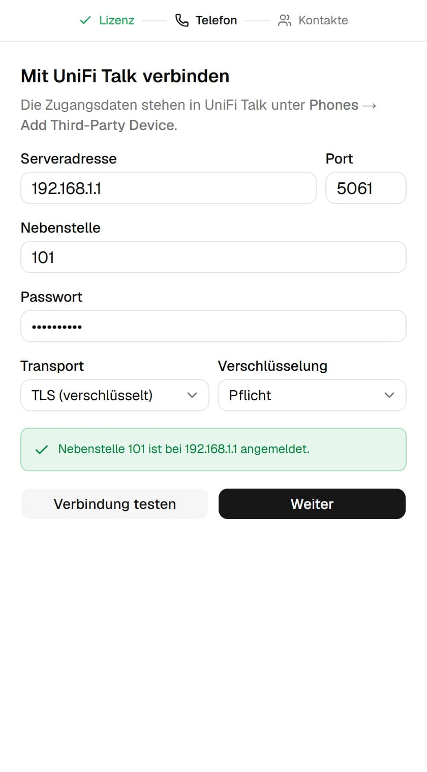 Zugangsdaten eintragen & Verbindung testen