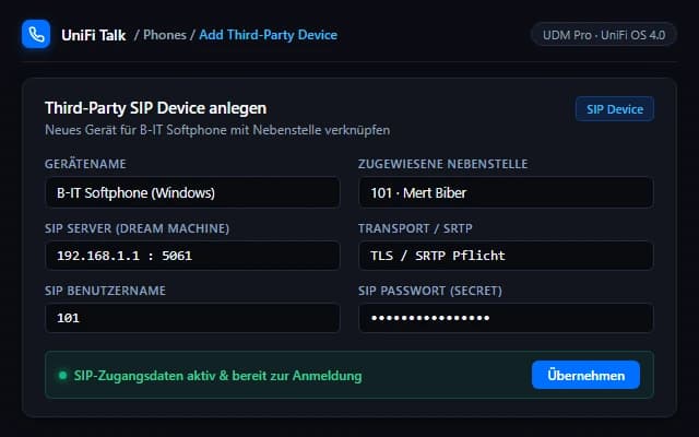 UniFi Talk Konsole: Neues Third-Party SIP-Gerät anlegen