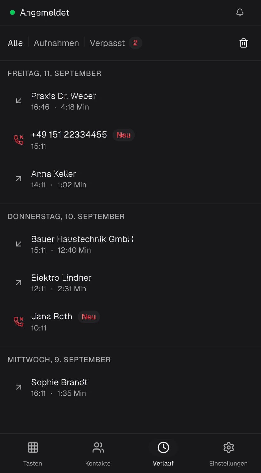 Übersichtliche Anrufliste