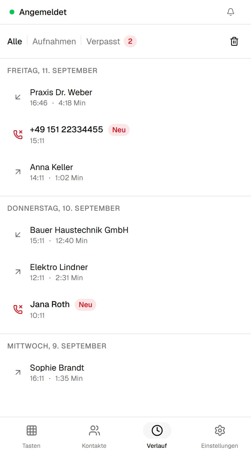 Übersichtliche Anrufliste